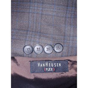 Van Heusen Mens 38S Brown Plaid SLIM FIT Stretch Two Button Blazer/Suit Jacket
